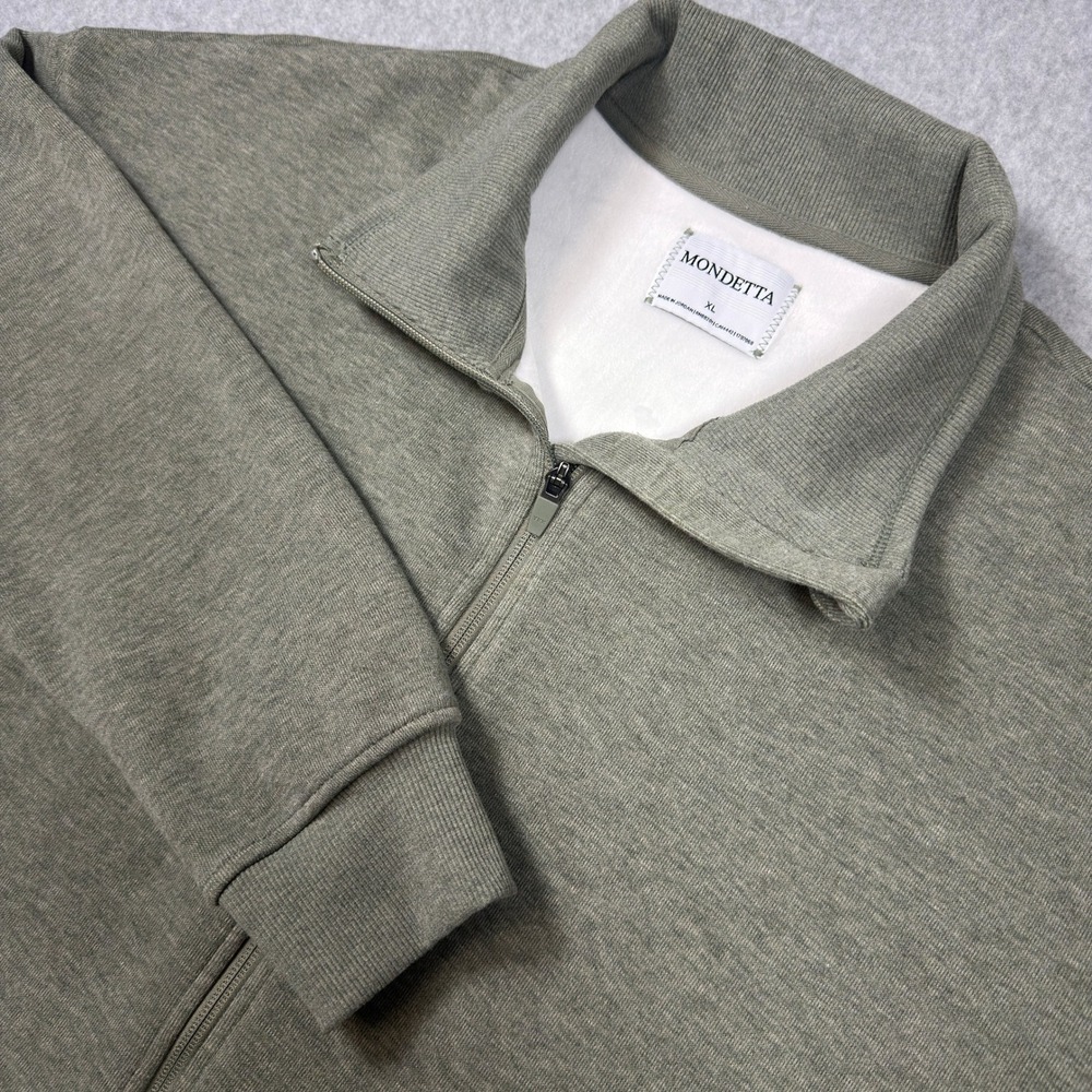 Mondetta Mens XL Olive Green Heather Full Zip Fleece Mock Neck Sweatshirt Jacket